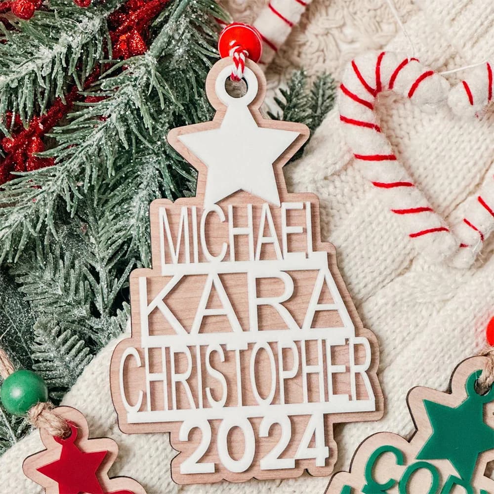 Stacked Christmas Tree Family Ornament | Personalized Family Christmas Ornament | Christmas Gifts | Gifts For Grandparents