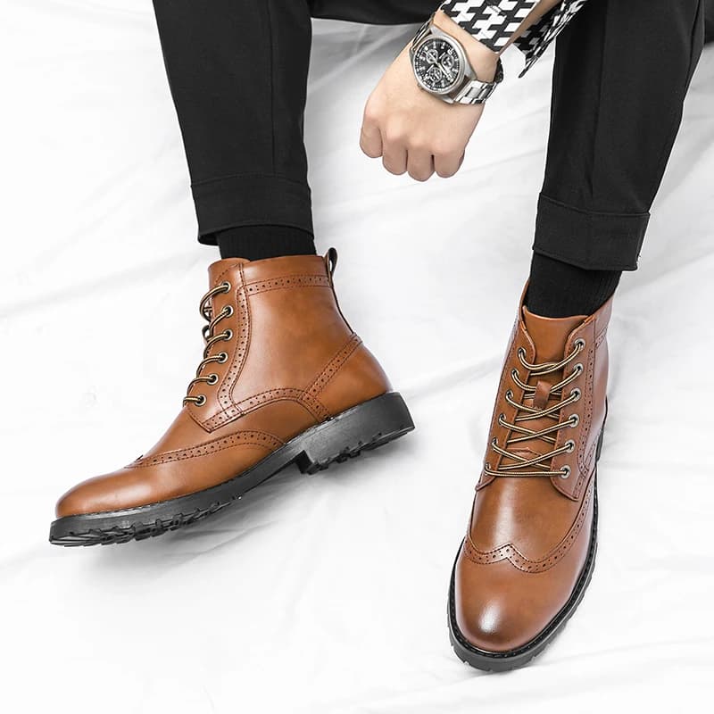Autunno/inverno Stivali Chelsea al 100% fatti a mano italiani Stivali marroni stile americano da uomo Stivali da combattimento brogue uomo botas militares hombre