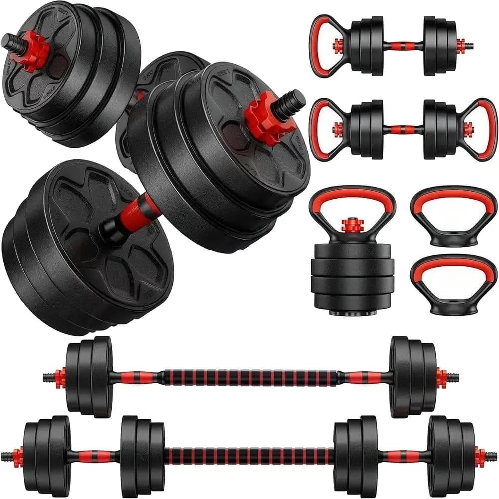 Set di Manubri Regolabili 4-in-1 Versatili - da 10 a 40 kg, Ideali per Allenamenti con Kettlebell, Barra e Supporti per Flessioni