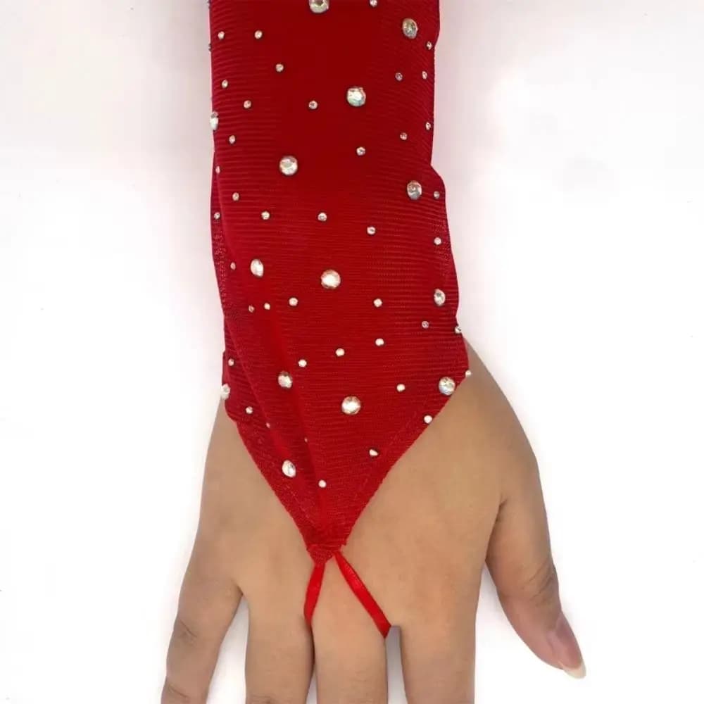 Elegance Shiny Rhinestone Mesh Gloves Mesh 42cm Glitter Long Gloves Elasticity Arm Sleeves Party Costume Cosplay