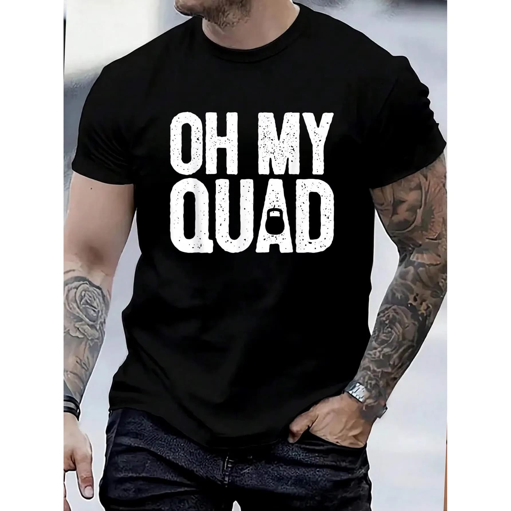 Funny Kettlebell Oh My Quad Graphic Tee Men Casual Short Sleeve Cotton T-Shirt