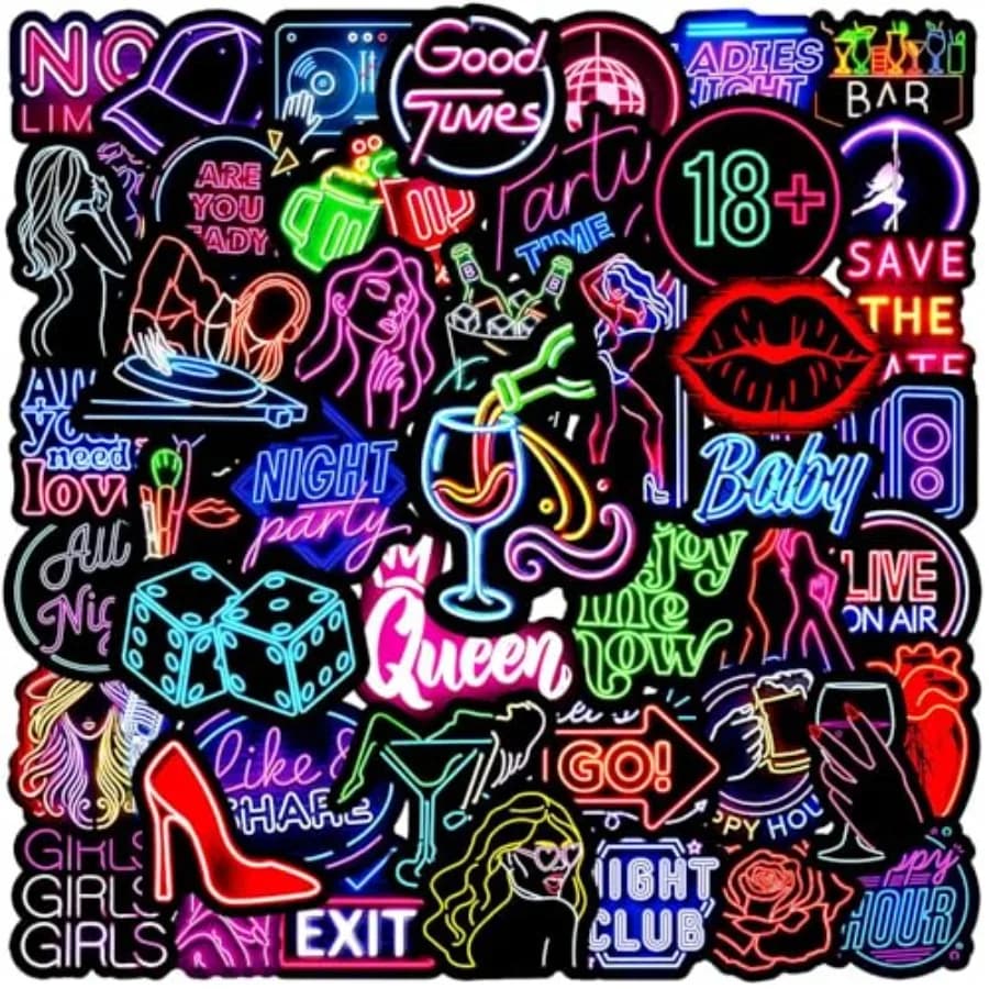 50 Pezzi Adesivi Neon per Feste, Impermeabili, in Vinile, per Graffiti, per Laptop, Borracce, Kindle, Valigie, Biciclette, Quaderni, Scrapbook