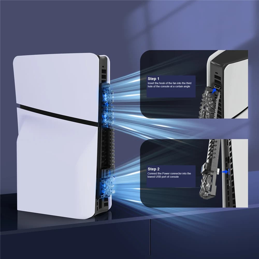Ventola di raffreddamento per console PS5 slim, accessori da gioco per PS5 slim con sistema di raffreddamento a LED.