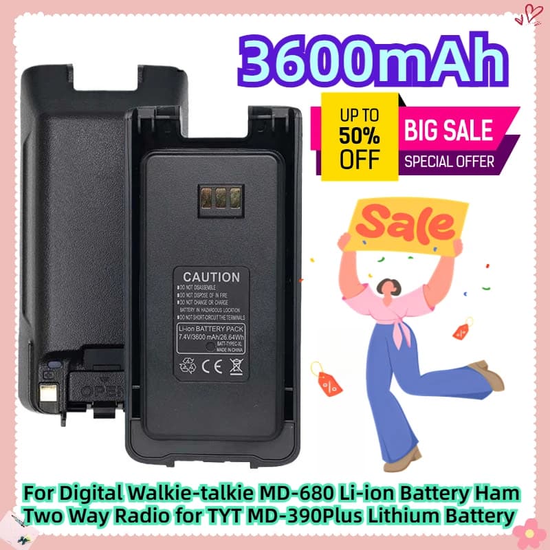 Batteria agli ioni di litio 7.4V per walkie-talkie digitale MD-680, radio ricetrasmittente per TYT MD-390Plus