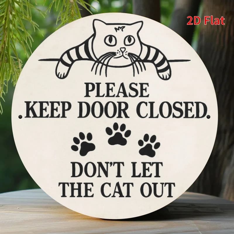 Luckybaby Targa in metallo con stopper per porta a forma di gatto, impedisce al gatto di uscire, decorazione da parete per casa, ufficio, garage, 20x20 cm