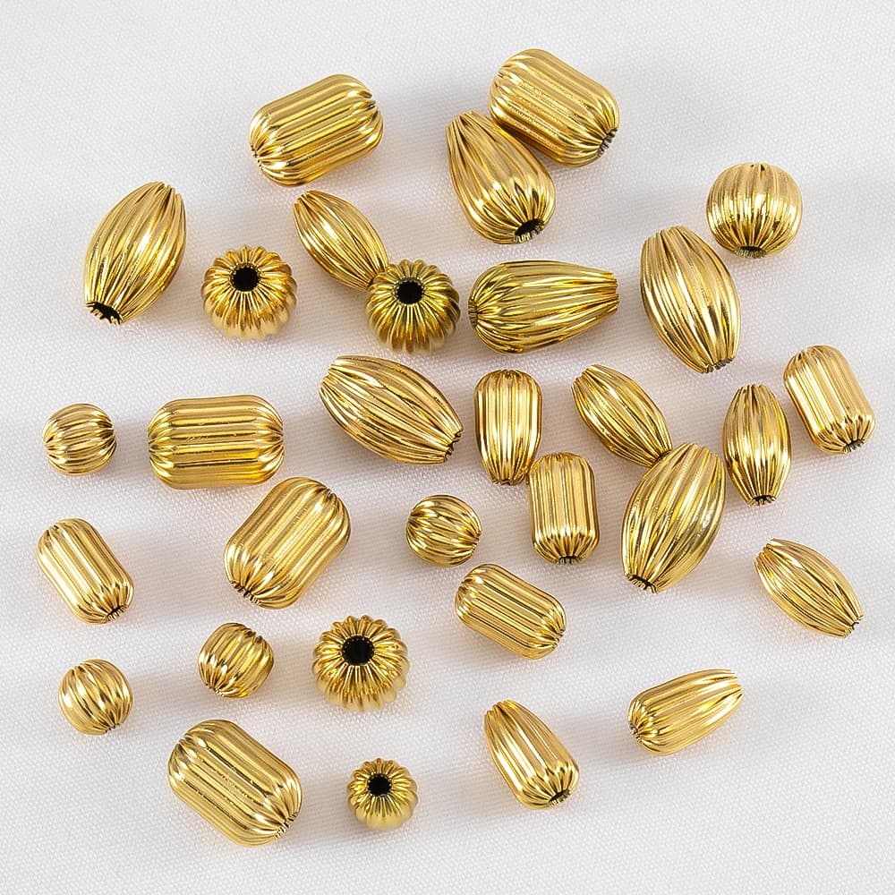 5 pz. 1 pz. Perline distanziatrici in acciaio inossidabile placcate oro 18K, grandi perline scanalate sfuse per creazione gioielli fai da te, bracciali e collane, all'ingrosso