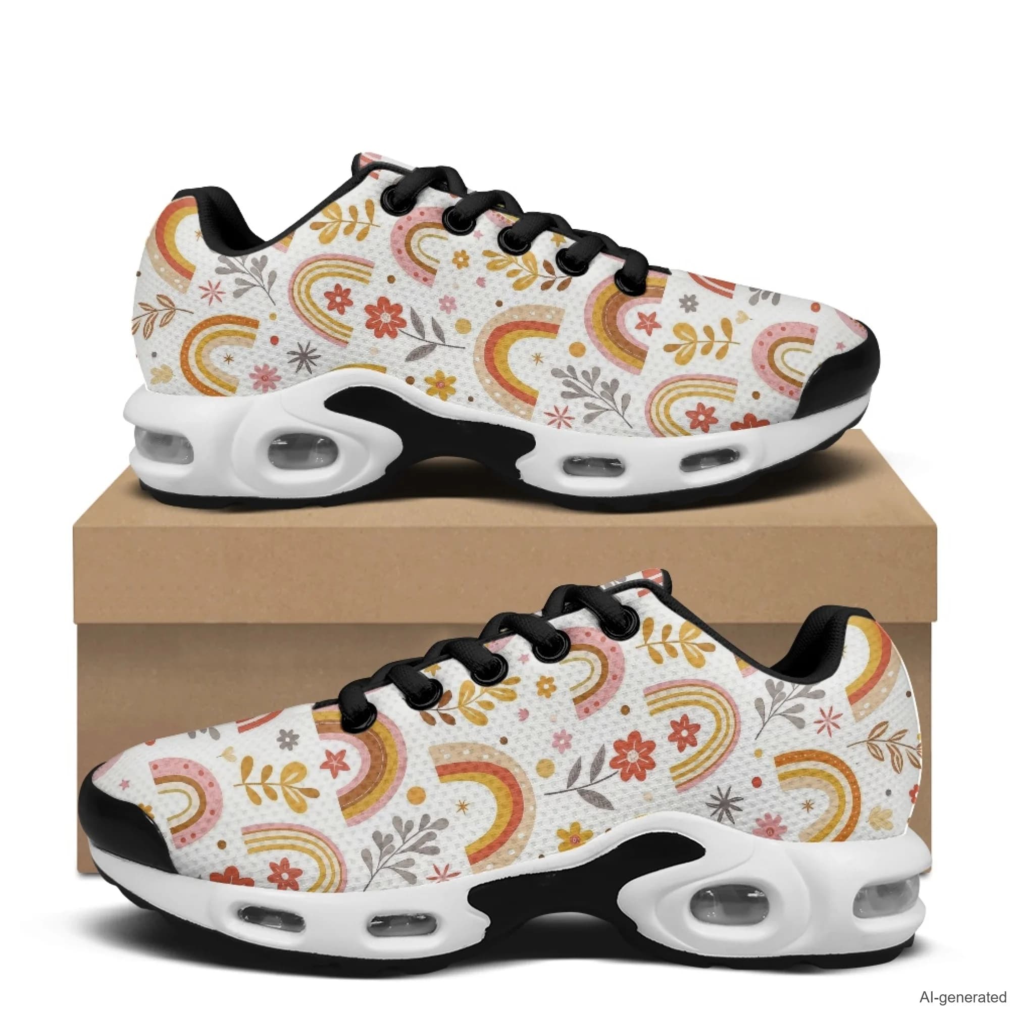 XIXIRIMIDO Air Shoes Rainbow Print Men's Running Shoes Breathable Mesh Fashion Sneaker for Women Lightweight Work Shoes 36-48