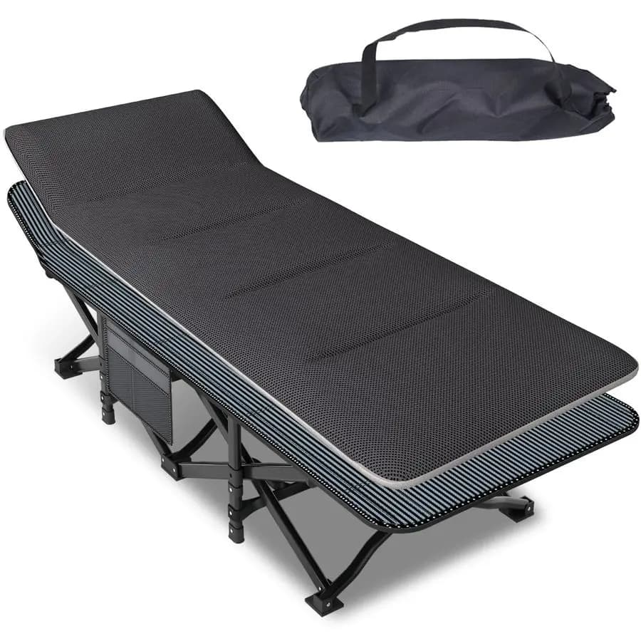 Cot Foldable for Adults, Portable Bed with Comfortable Cushion, Camping Bed with Transport Bag for Camping, Office, Exterior