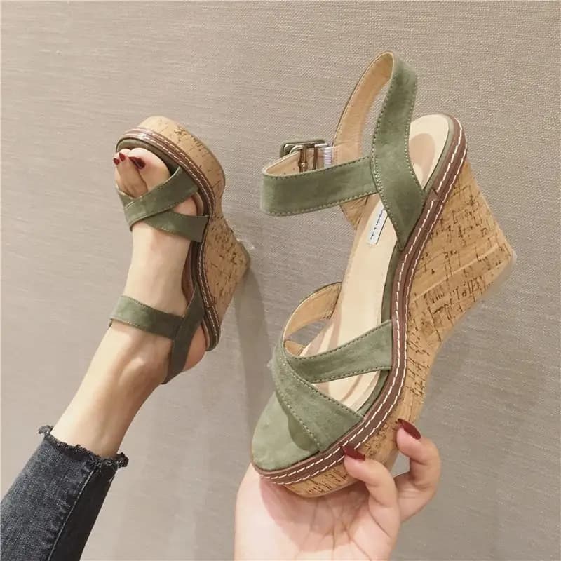Footwear Open Toe Ladies Shoes Wedges Heel Summer 2025 Green Sandals for Women Super-high Wedge with Platform Waterproof F Daily
