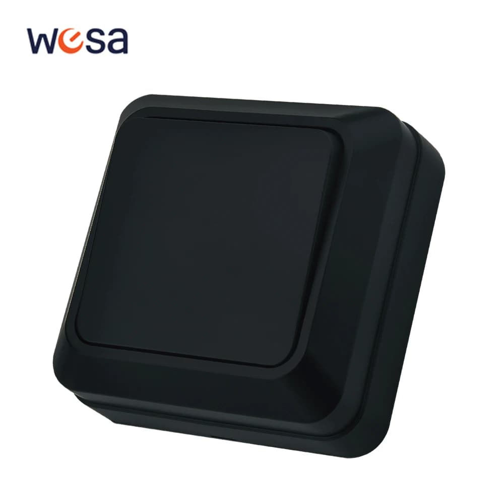 Black Button Light Switch EU Standard Flame Retardant 1 Gang 1 Way Spray Plastic Wall Mounted On/Off Classic Surface Switch Way