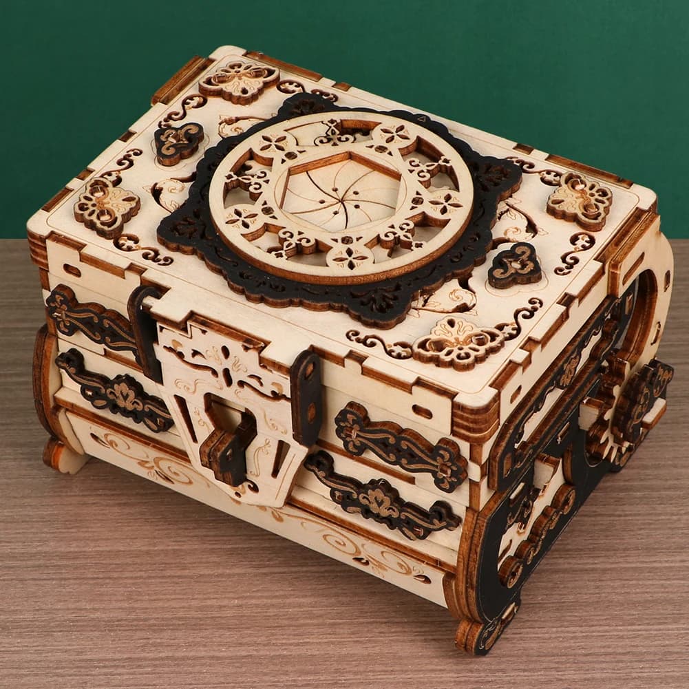 Puzzle in legno 3D scatola di immagazzinaggio vintage squisitamente intagliata scatola di gioielli classica in legno puzzle regalo di compleanno per donna regalo di Natale