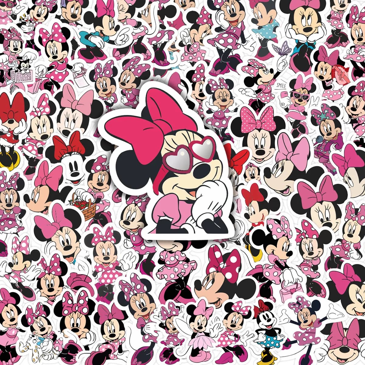 65/130 simpatici adesivi rosa a forma di cartone animato di Topolino e Minnie, adesivi decorativi impermeabili fai da te per quaderni e articoli di cancelleria