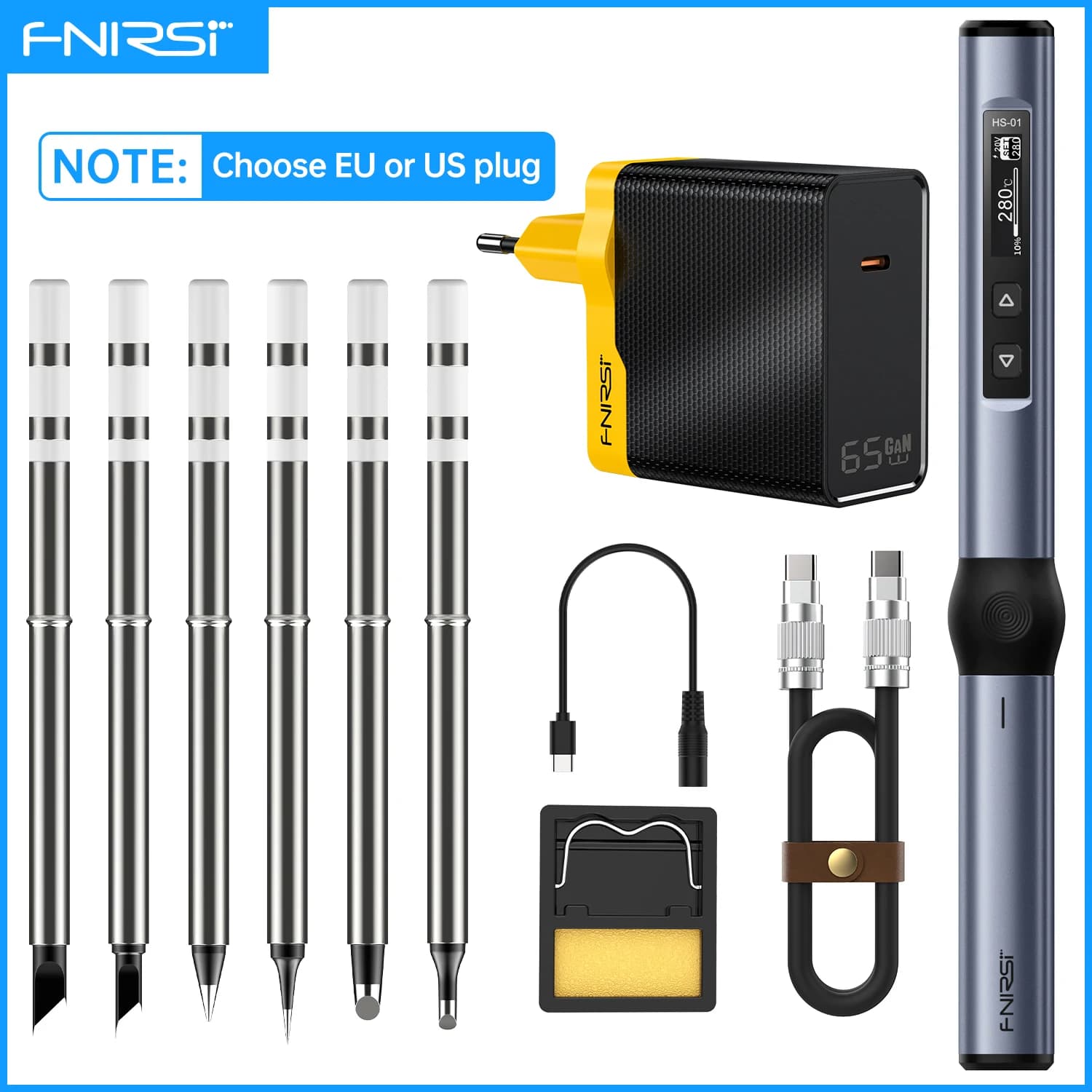 FNIRSI HS-01 Saldatore elettrico intelligente 65WPD Stazione di saldatura digitale portatile a temperatura costante regolabile Saldatura