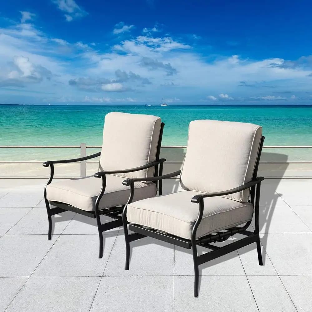 Outdoor Patio Bistro Armrest Chairs with Cushions Set, Premium Fabric Metal Furniture, Garden Dining Seating, Thick & Soft Cushi