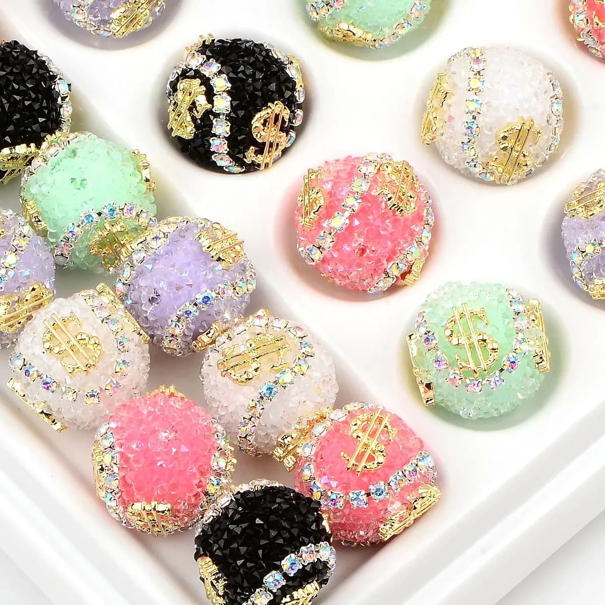 3pcs 1.6cm Random Color Mix Colorful Hard Candy Candy Color Embed Rhineston Acrylic Beads DIY Bracelet Necklace Pendant
