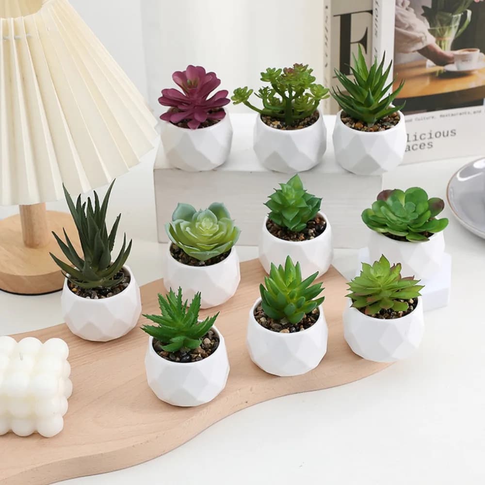Mini Evergreen Artificial Succulent Cactus Fake Plants Bonsai Plants Plastic Small Potted Plants Home