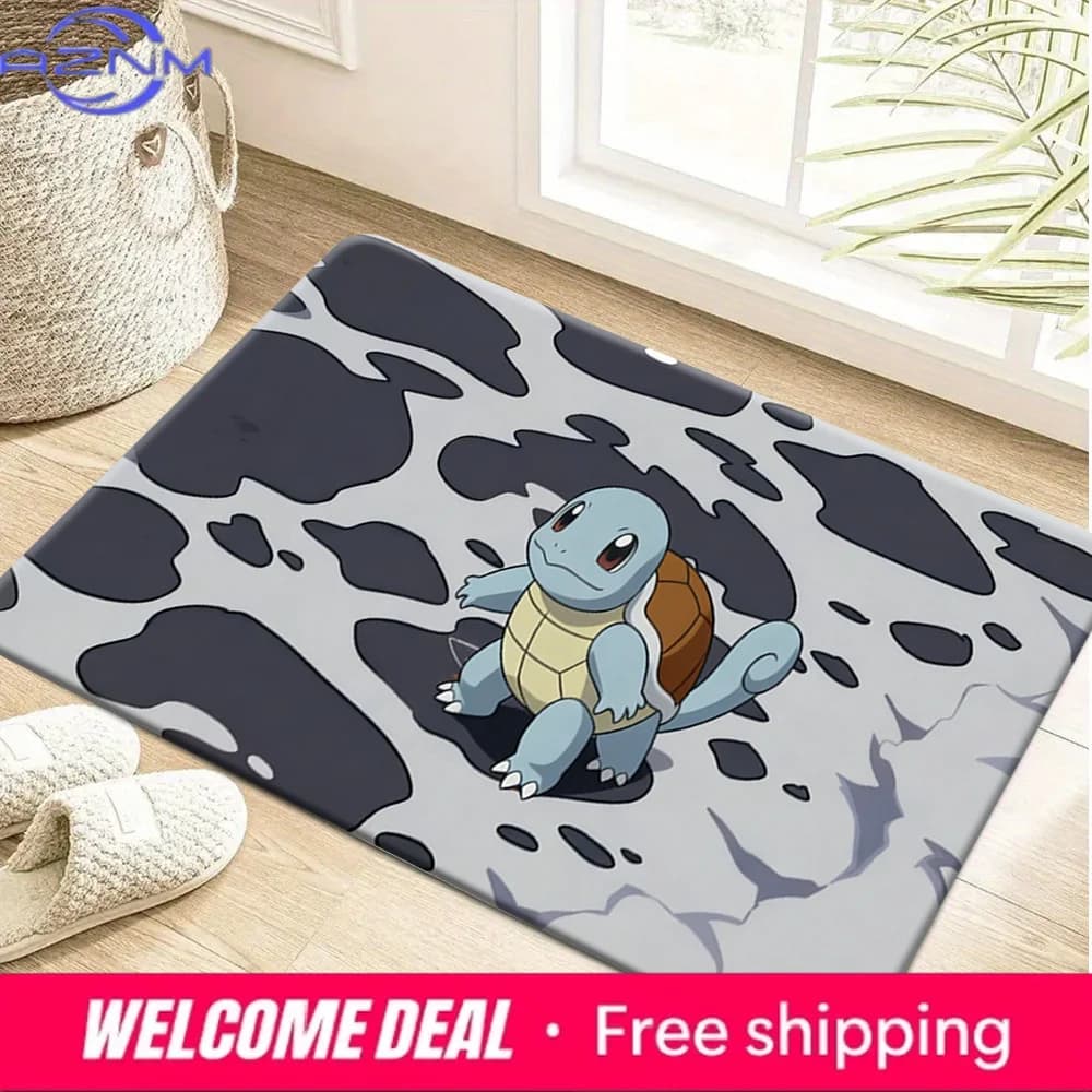 Tappetino antiscivolo con stampa di cartoni animati Pokemon Squirtle, tappetino assorbente per l'ingresso di casa, camera da letto, soggiorno