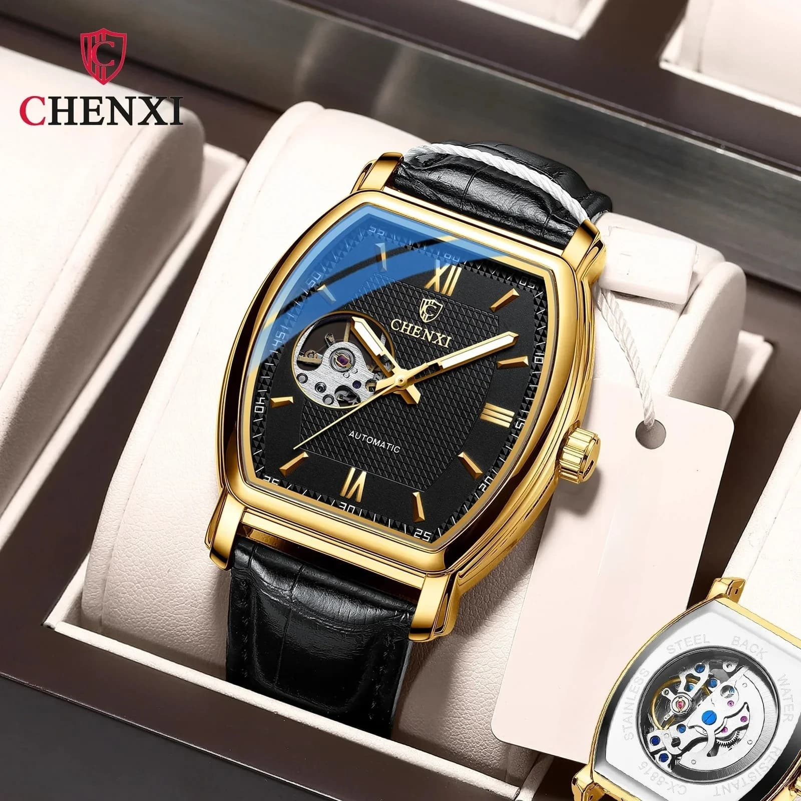 CHENXI 8815 Orologio meccanico da uomo cavo con botte di vino alla moda completamente automatico nuovissimo di fascia alta Orologi impermeabili per uomo