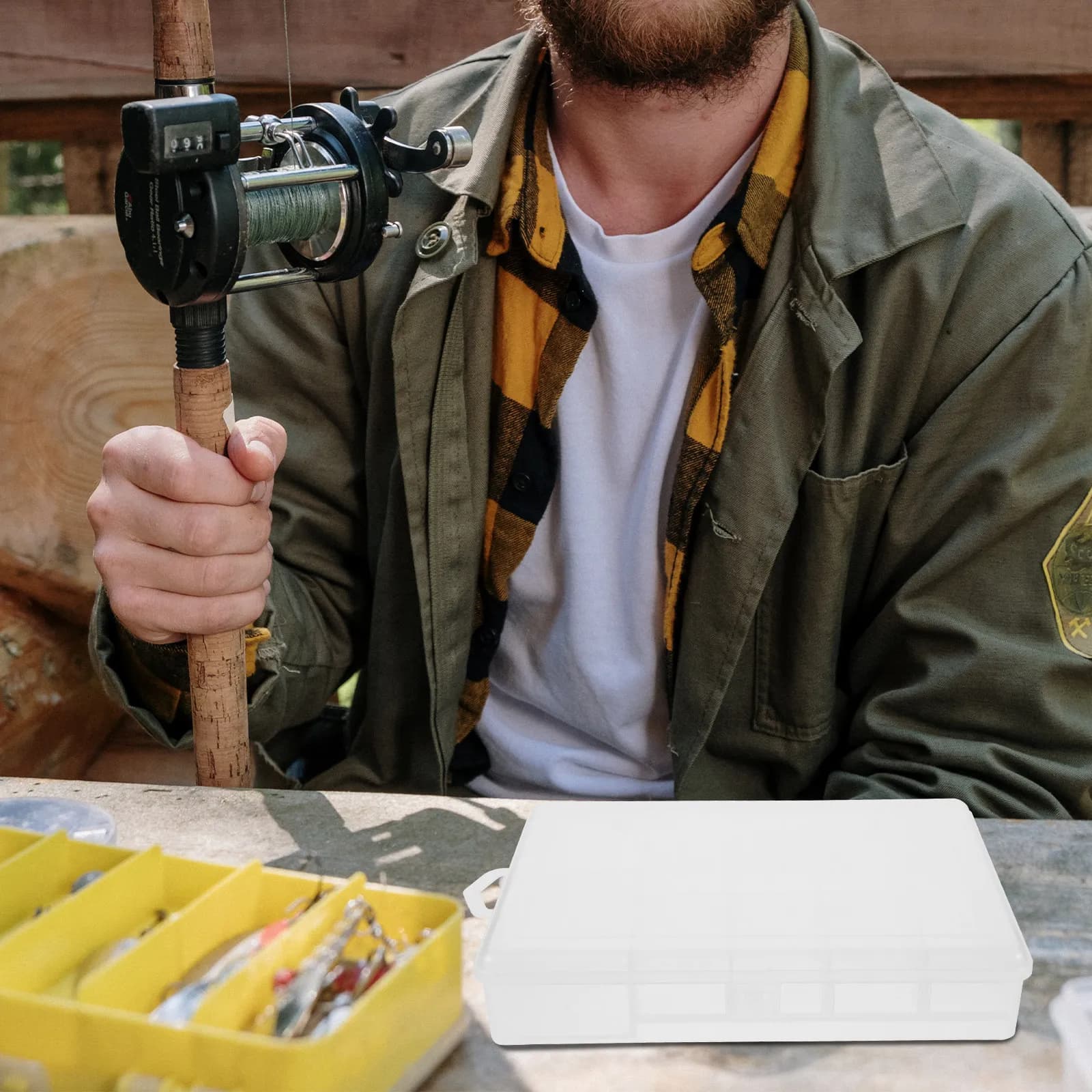 Scatola Portatile per Attrezzatura da Pesca, Trasparente, Resistente, Compatta, Multi-Scomparto, Organizzatore per Esche e Ami da Pesca per Pescatori in Kayak