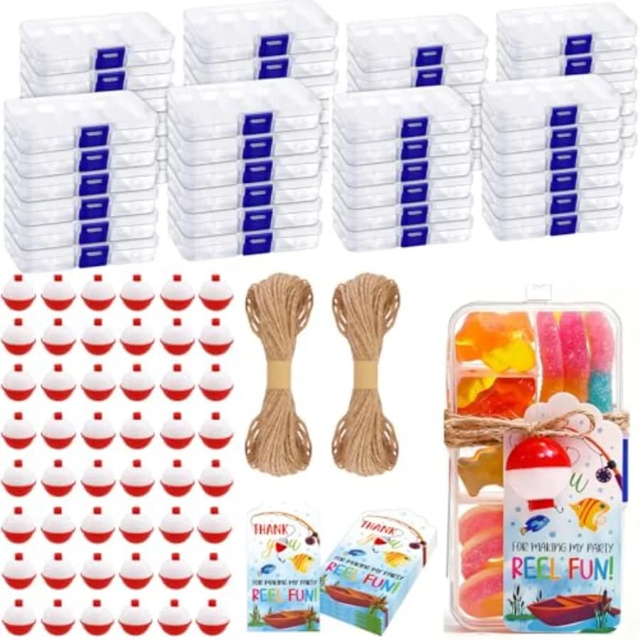 Set di Scatole Portaoggetti a Tema Pesca per Bomboniere di Compleanno con Galleggianti da Pesca e Biglietti di Ringraziamento per Rendere la Mia Festa Speciale
