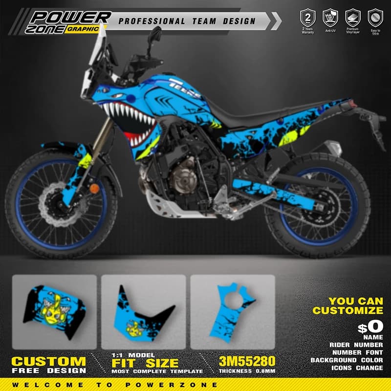POWERZONE Personalizzato Grafica della Squadra Decalcomanie Grafiche Kit Adesivo DECO Dekor Per YAMAHA T700 2018-2023 TENERE T700 Nome Numero 010