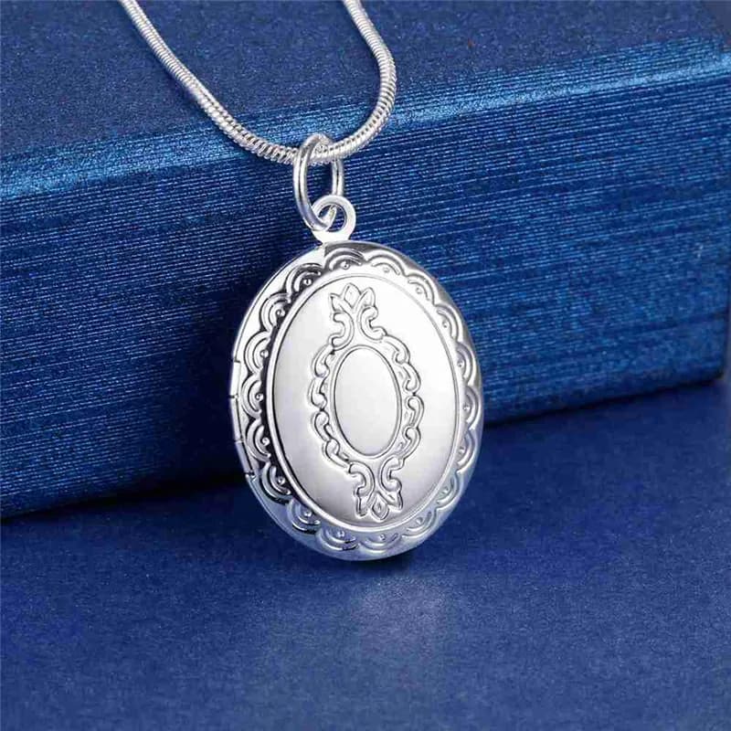 Collana con Ciondolo Portafoto Ovale in Argento Sterling 925, Catena a Serpente 18/20-28/30 Pollici, Gioielli da Matrimonio per Donna e Uomo