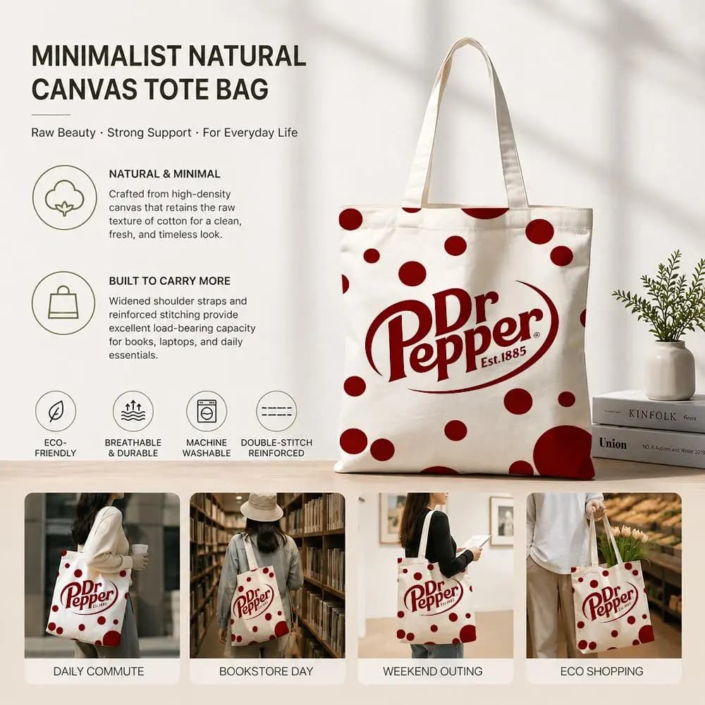 Borse per bevande D-Dr Pepper, borsa tote in tela di cotone ecologica, leggera e pieghevole, per viaggi, lavoro, shopping, spiaggia, palestra