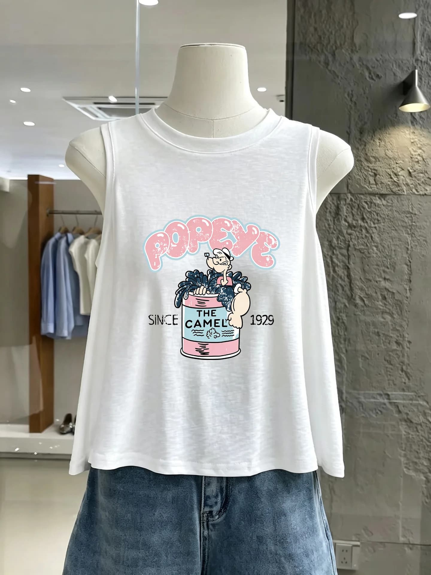 Simple Style Color A-Line Wide Hem Bamboo Cotton Sleeveless Vest Conceals Fluffy Comfortable Casual Versatile Top
