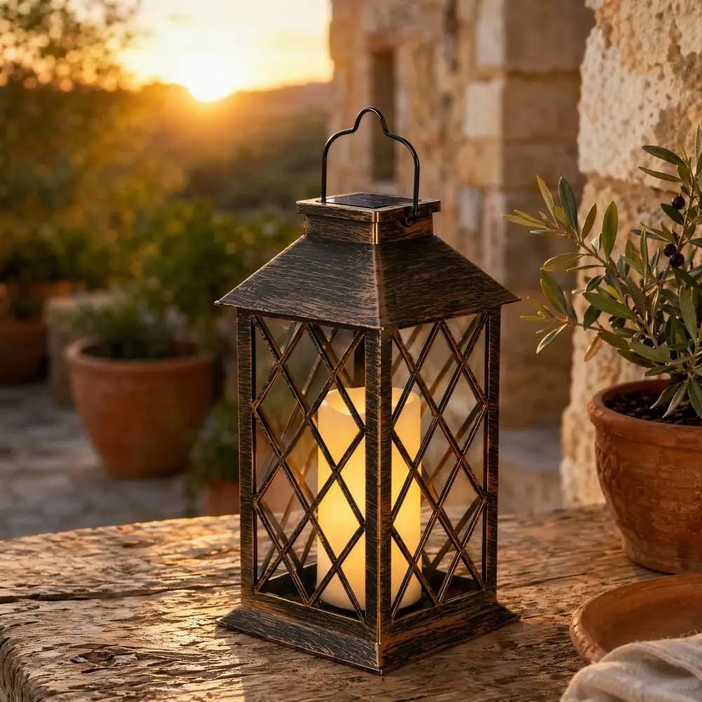 Lanterna Solare Retrò, Lanterna Solare a Candela per Esterni, Luce Solare da Giardino Impermeabile con Gancio, Luce Decorativa per Cortile