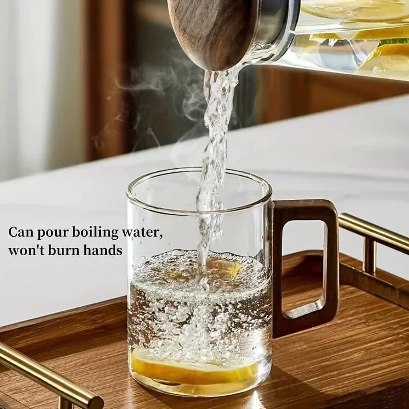 Glass Cups with Walnut Handle Household Heat-resistant Mug Large Capacity Tea Making Cup Office Drinking Glasses