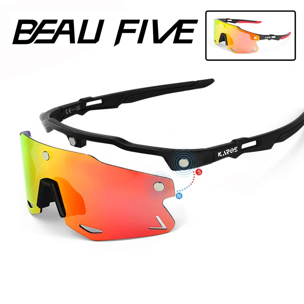 BEAU FIVE Magnetic Polarized Sunglasses UV400 Cycling Fishing Running Driving Hiking Outdoor Sports Interchangeable Lens Eyewear