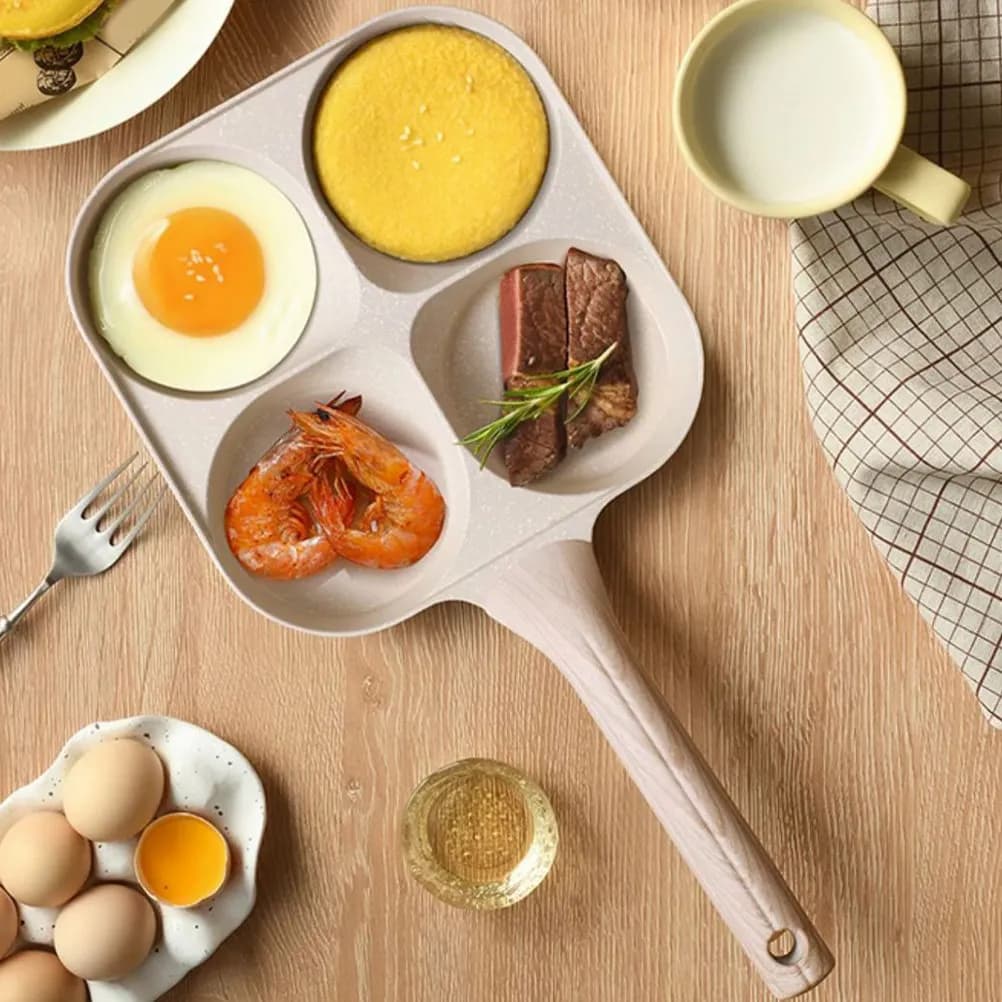 Anti-adhesive 4 compartments for Eggs and Hamburgers, Design Background for Hamburgers Mirrors, Easy to Clean, Omelet and Breakfast