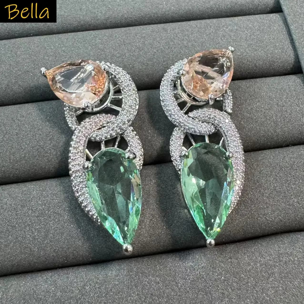 Teardrop Zircon Dangle Earrings for Women Red Green Clear Drop Earrings Elegant Wedding Evening Party Statement Jewelry Gift