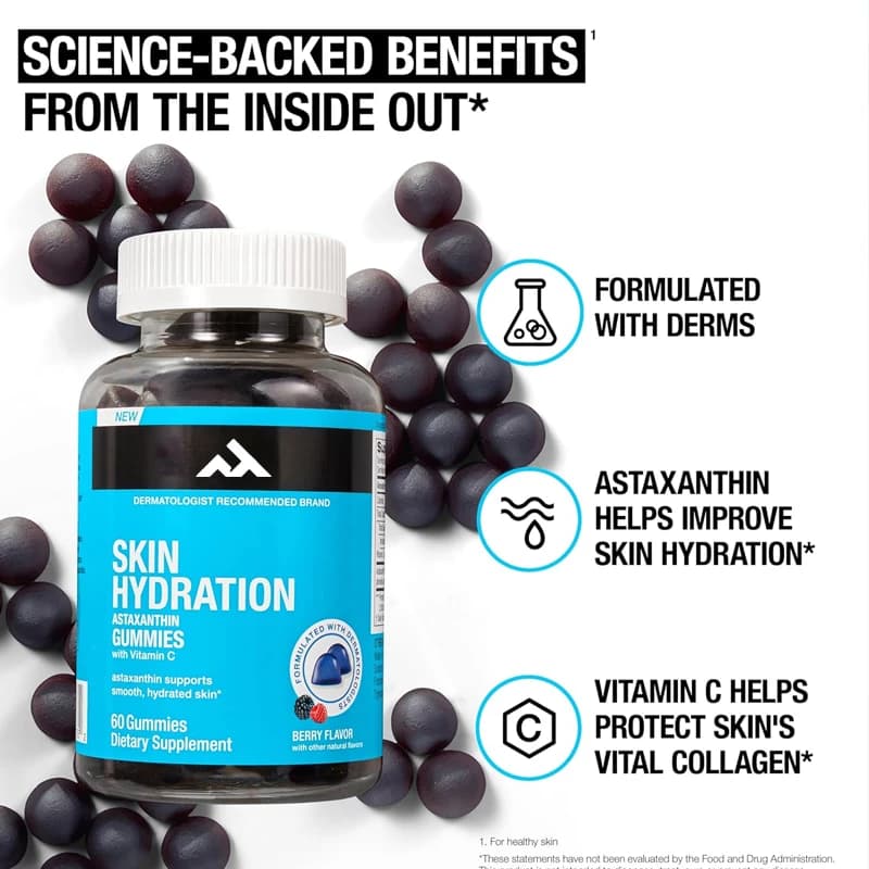 Skin hydration: astaxanthin gums contain vitamin C, a moisturizing supplement, smooth and healthy for skin care