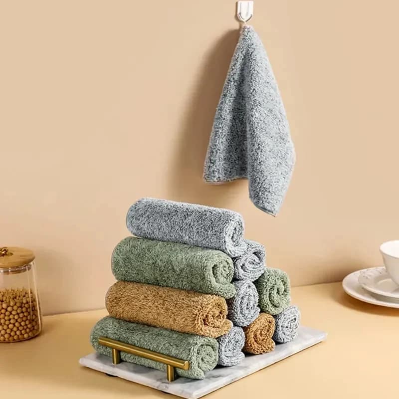 1/5pcs Bamboo Charcoal Fiber Water Absorption Cleaning Cloth Rags Non-Stick Oil Washing Kitchen Towel Household Cleaning Tools