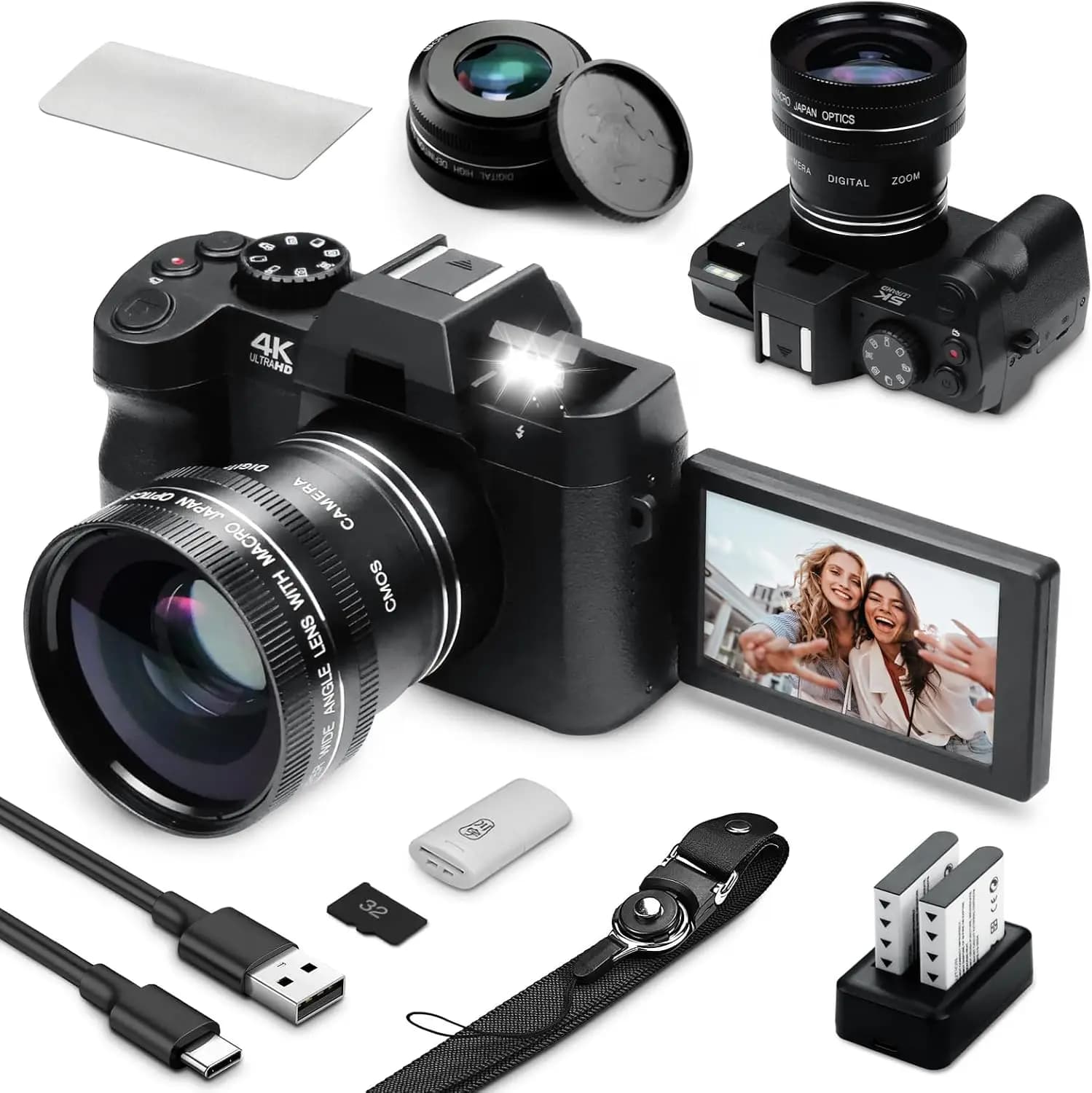 48MP Digital Camera with WiFi and Auto-Focus, Flip Screen, 16X Zoom - Perfect for Vlogging, YouTube, and Photography, Includes 32GB Micro SD Card & Card Reader