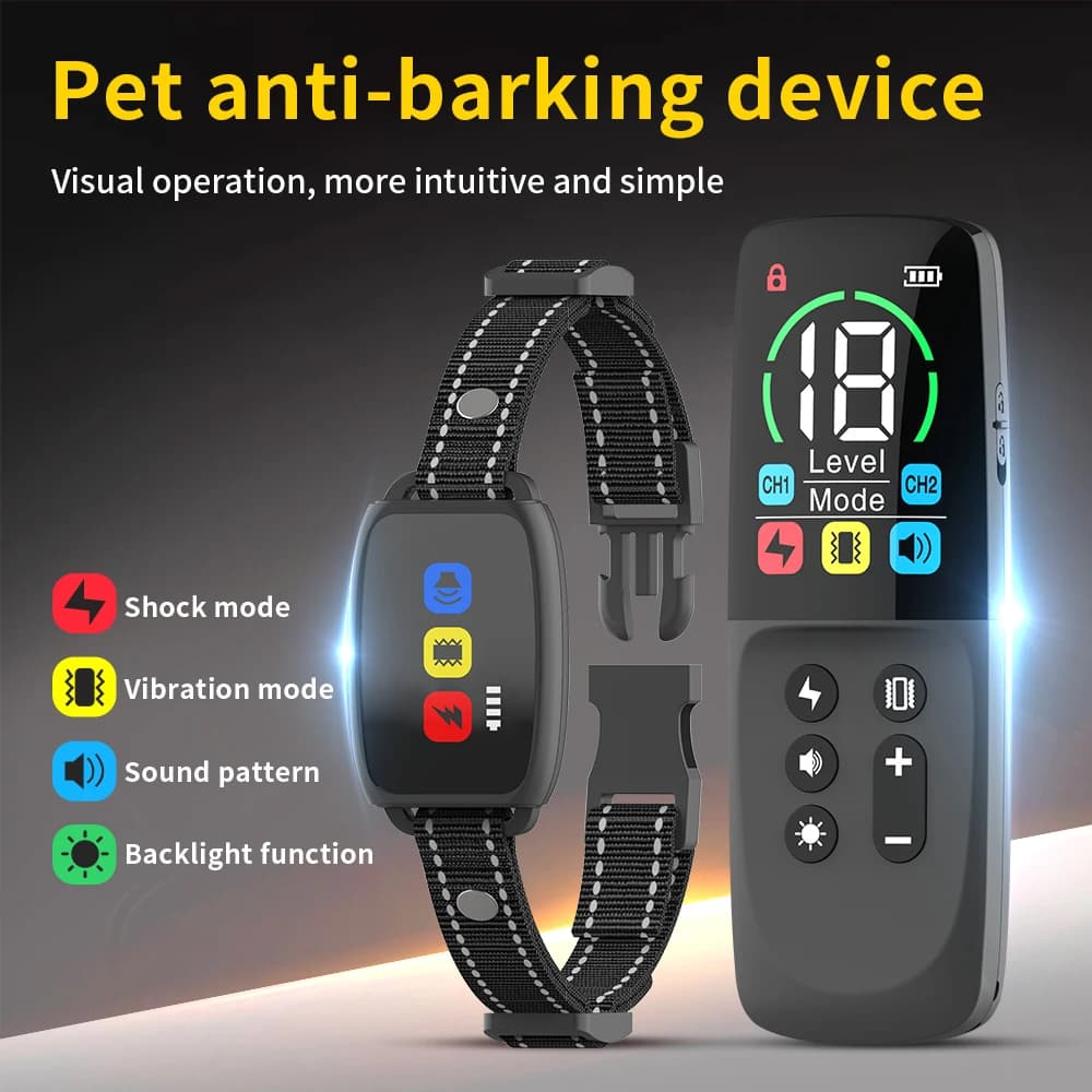 Collare elettrico per addestramento del cane con display LCD, telecomando ricaricabile di tipo C, vibratore impermeabile, collare antiabbaio per cani da compagnia