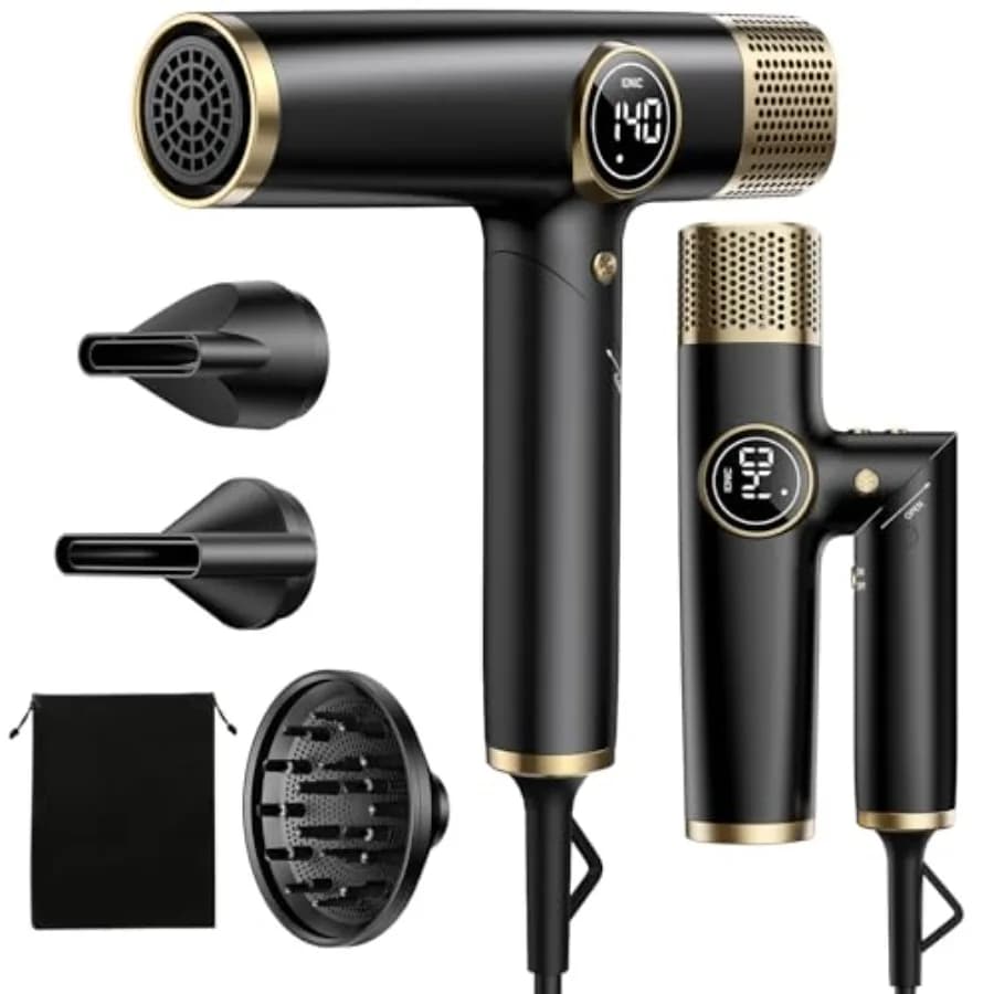 Asciugacapelli da Viaggio a Doppio Voltaggio 1900W, Phon Professionale Ionico con Diffusore per Asciugatura Rapida, Design Leggero Senza Danni da Calore