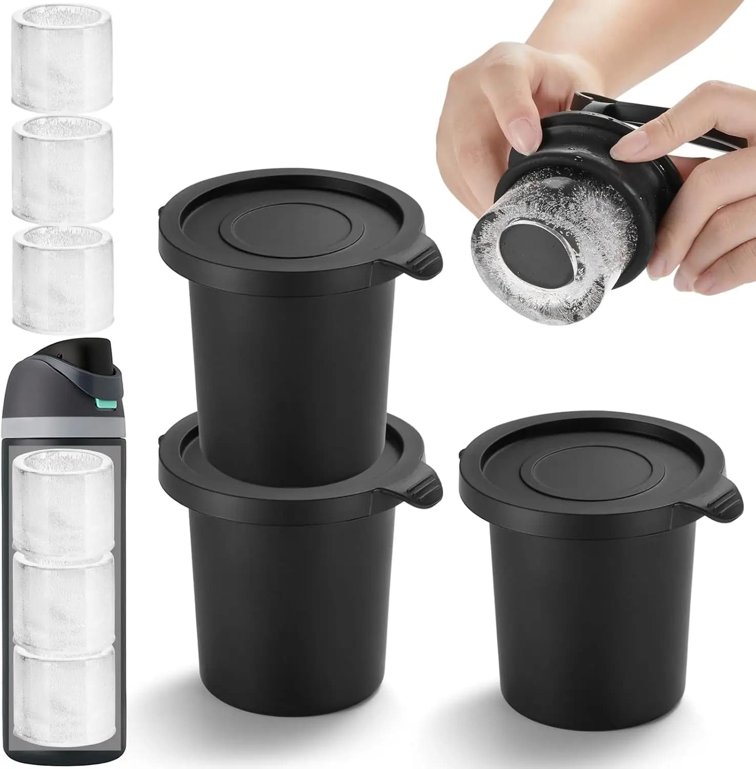 Stampo per Cubetti di Ghiaccio Cilindrici Cavi per Bottiglie d'Acqua da 24oz 32oz 40oz, Set di 3 Stampi in Silicone per Whisky e Cocktail