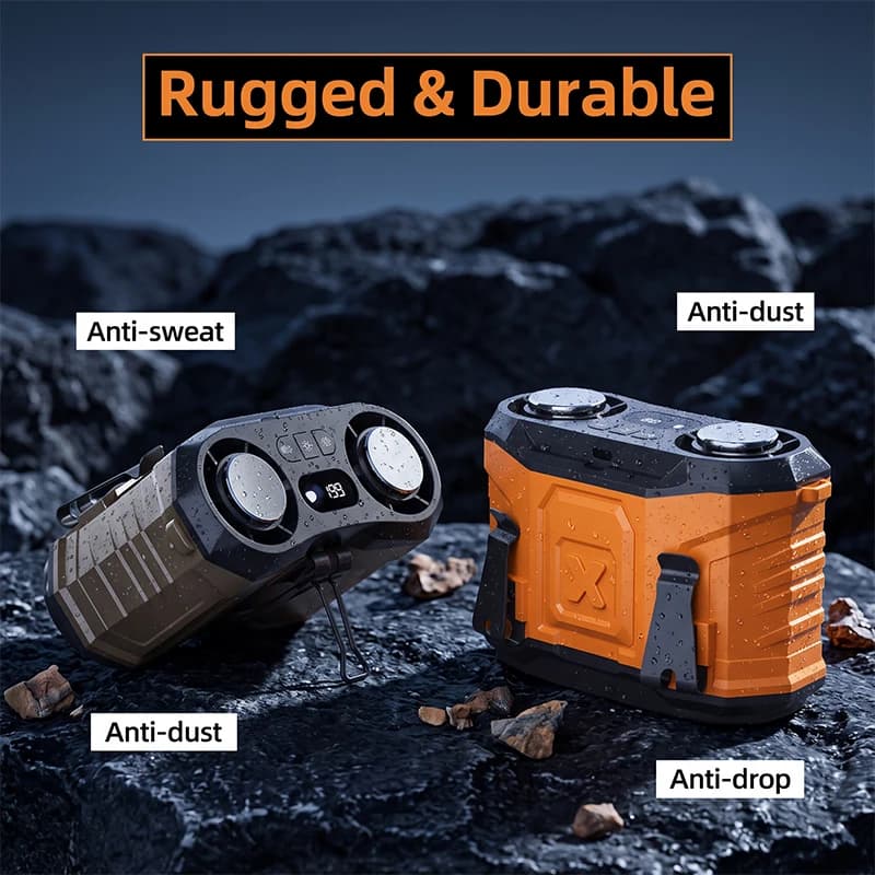 OUTDOOR PORTABLE WAIST HUNG COOLING FAN DUAL TURBINE STRONG WIND USB RECHARGEABLE MINI AIR BLOWER FOR CONSTRUCTION FISHING WORK