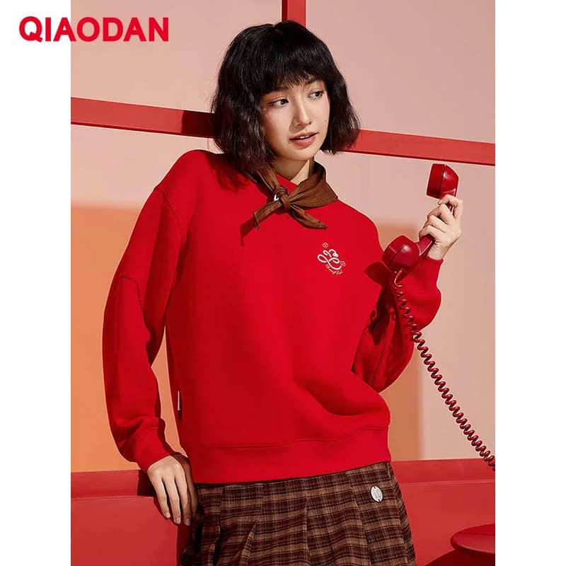 QIAODAN Women Casual Sweatshirt 2025 Winter Fashion Long Sleeve Pullovers Clothes Loose Outdoor Sports Tops QDLWD2251708