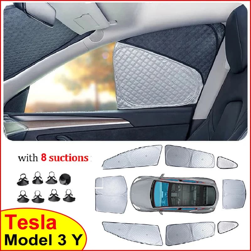 for Tesla Model 3 Y Juniper Highland 2025-2020 Upgrade Privacy Sunshade Side Window Sun Shade Front Rear Windshield UV Shading