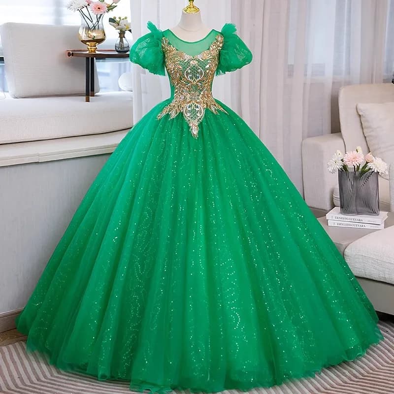 Abito da ballo verde personalizzato Abiti Quinceanera da donna Abiti in tulle con applicazioni Prom Abiti da sera per feste di compleanno Occasioni formali