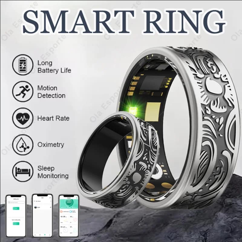 Intelligent Ring for Men and Women, Health Monitoring, Cardiac Frequency, Blood Oxygen, Sleep Monitoring, Multi-Sport Mode, Waterproof, Pass Counter