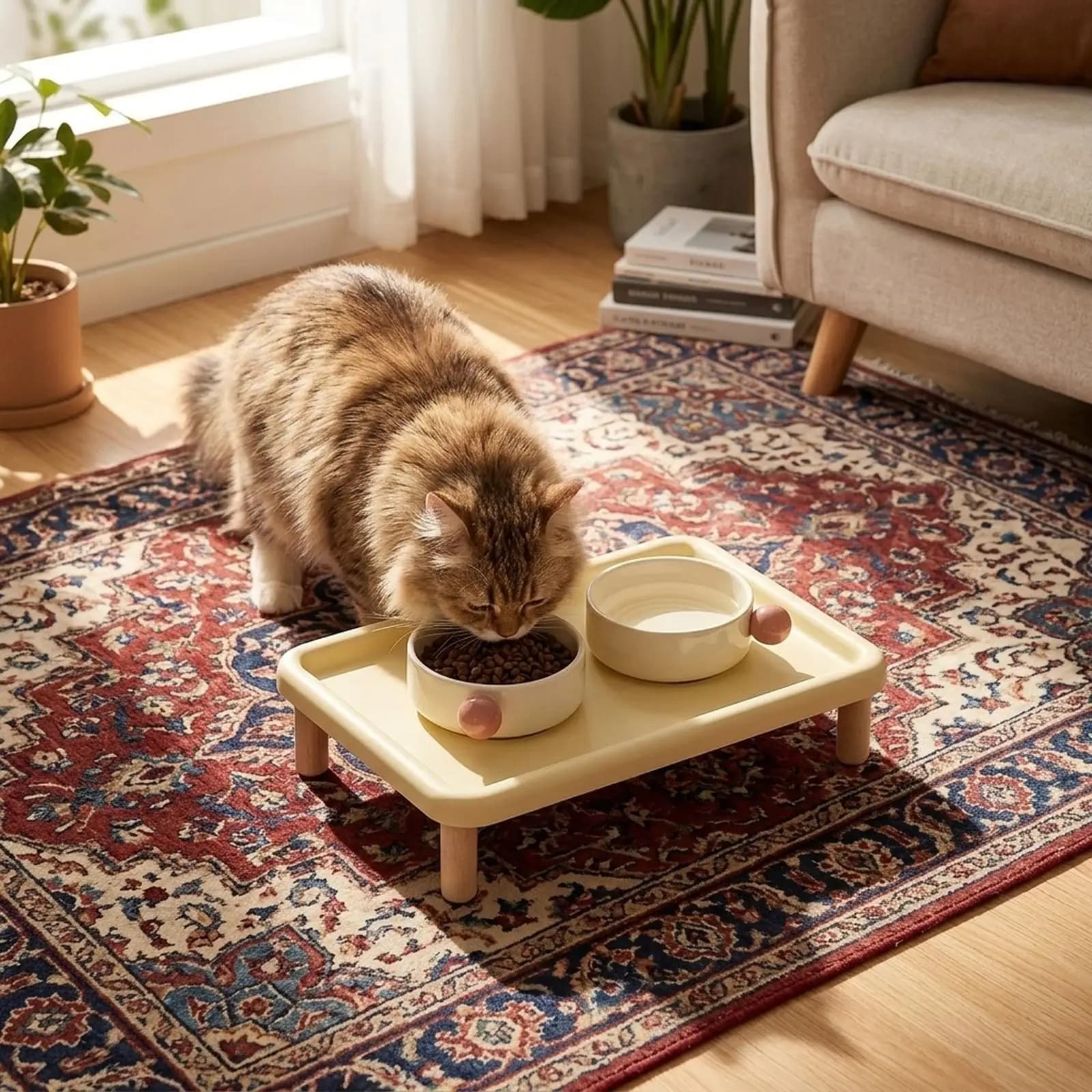 Supporto Rialzato per Ciotole per Gatti, Piattaforma in Legno per Alimentatori Automatici e Stazione Cibo per Cani e Gatti, Regalo