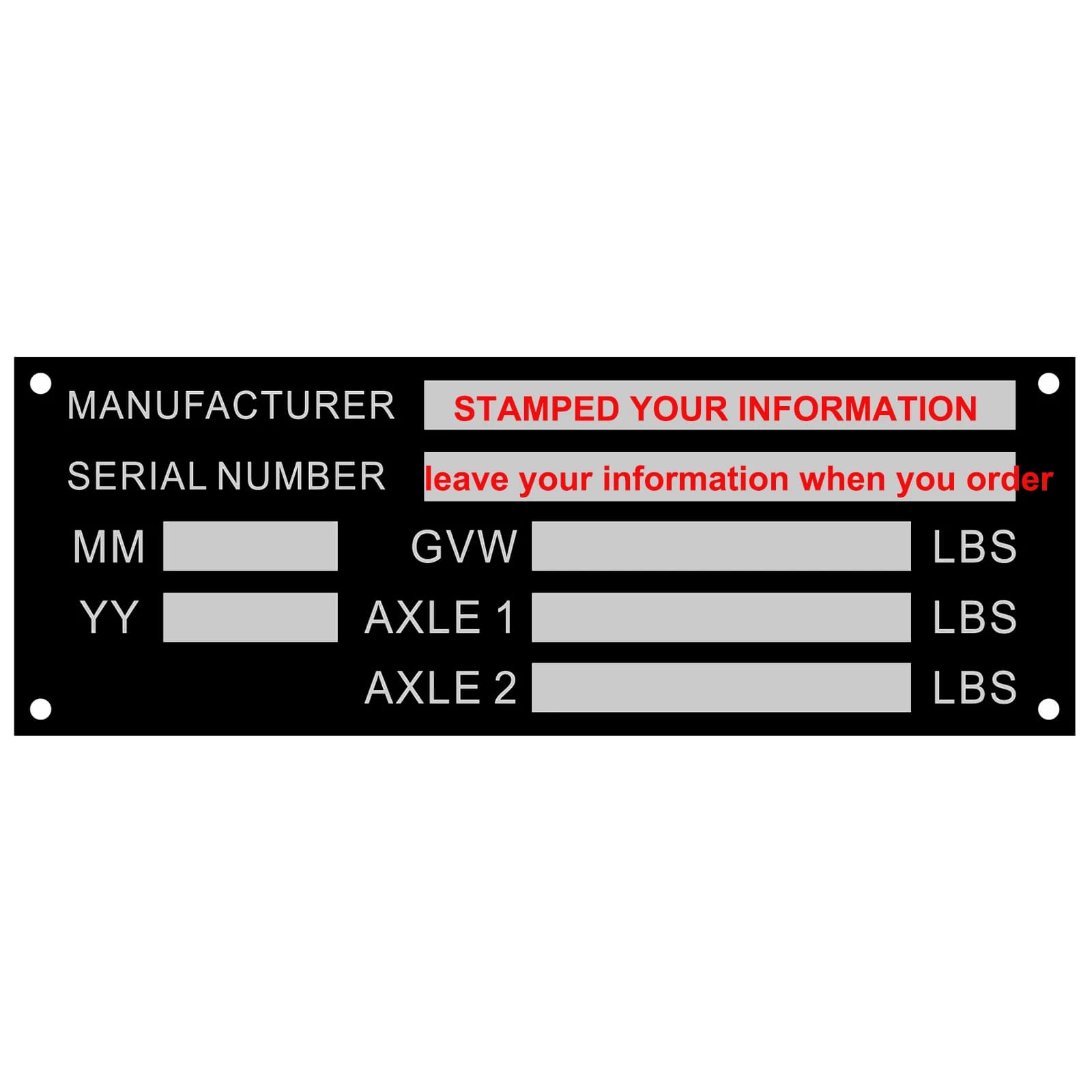 VIN trailer for pre-incise and printed customizable trailer, with weight identification code and loading ramp, blank VIN tags