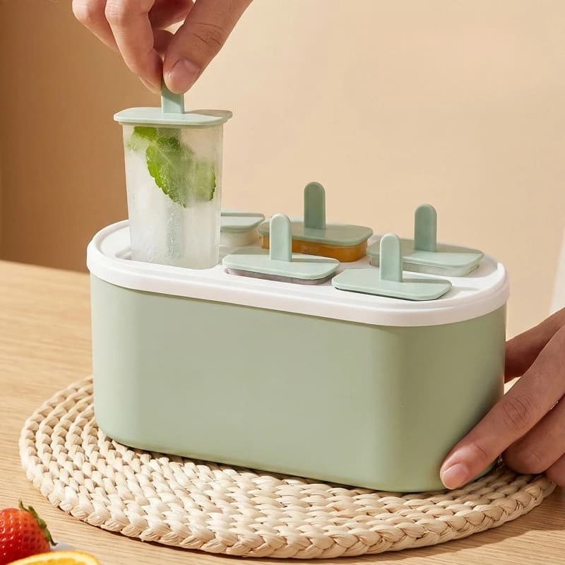 Stampi per ghiaccioli a 6/8 fori con scatola portaoggetti, stampo riutilizzabile per la creazione di ghiaccioli, facile da usare, stampo per ghiaccioli, strumento da cucina per fare il ghiaccio.