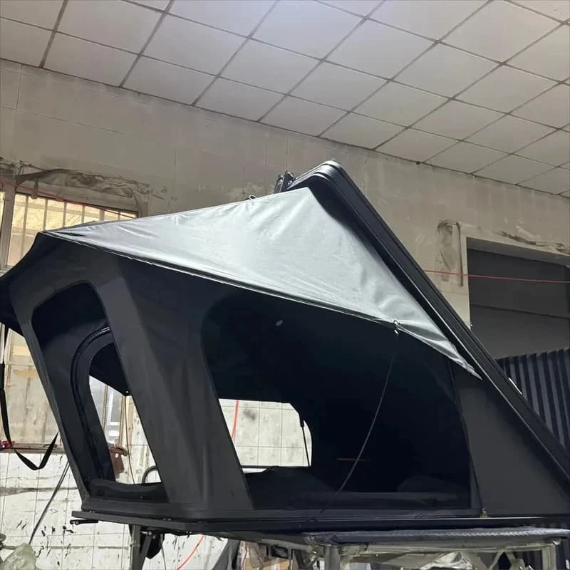Tenda da tetto rigida triangolare a guscio duro per 2 persone, in alluminio, per campeggio in auto