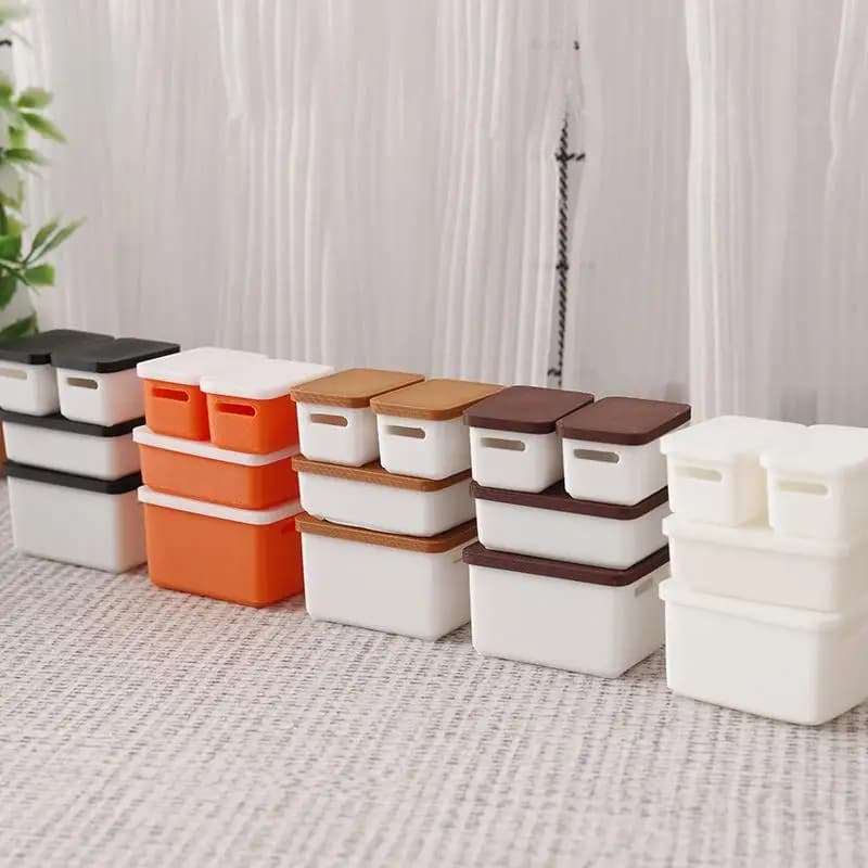 4Pcs Mini Storage Case With Cover 1/12 Dollhouse Miniature Food Storage Box Model Doll House Accessories Toy