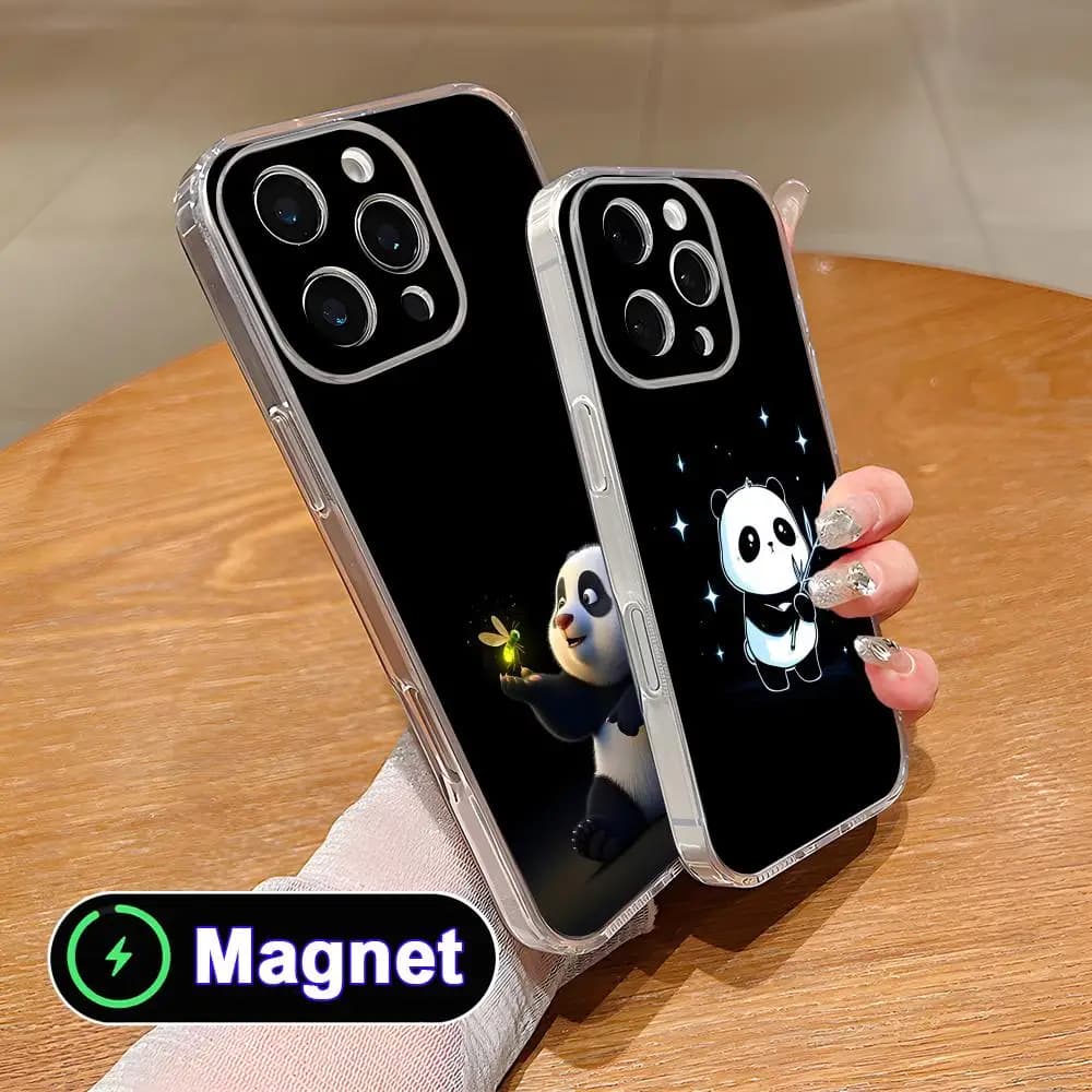 Cute Panda Phone Case for iPhone 17 16 15 14 13 12 11 Air Pro Max Plus Mini Soft TPU Clear Magsafe Cover